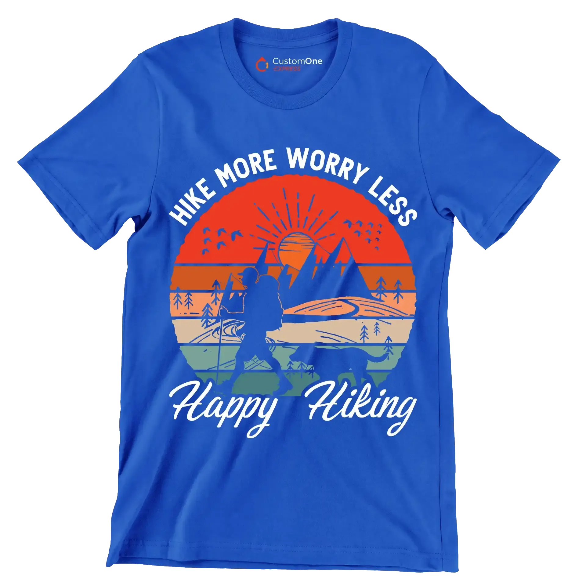 hike more worry less happy hiking - Hiking Themed T-Shirt-Blue-S-Custom One Express