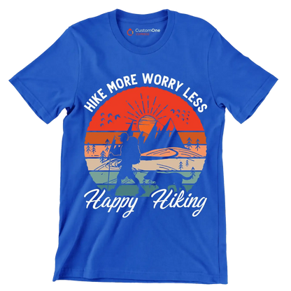 hike more worry less happy hiking - Hiking Themed T-Shirt-Blue-S-Custom One Express