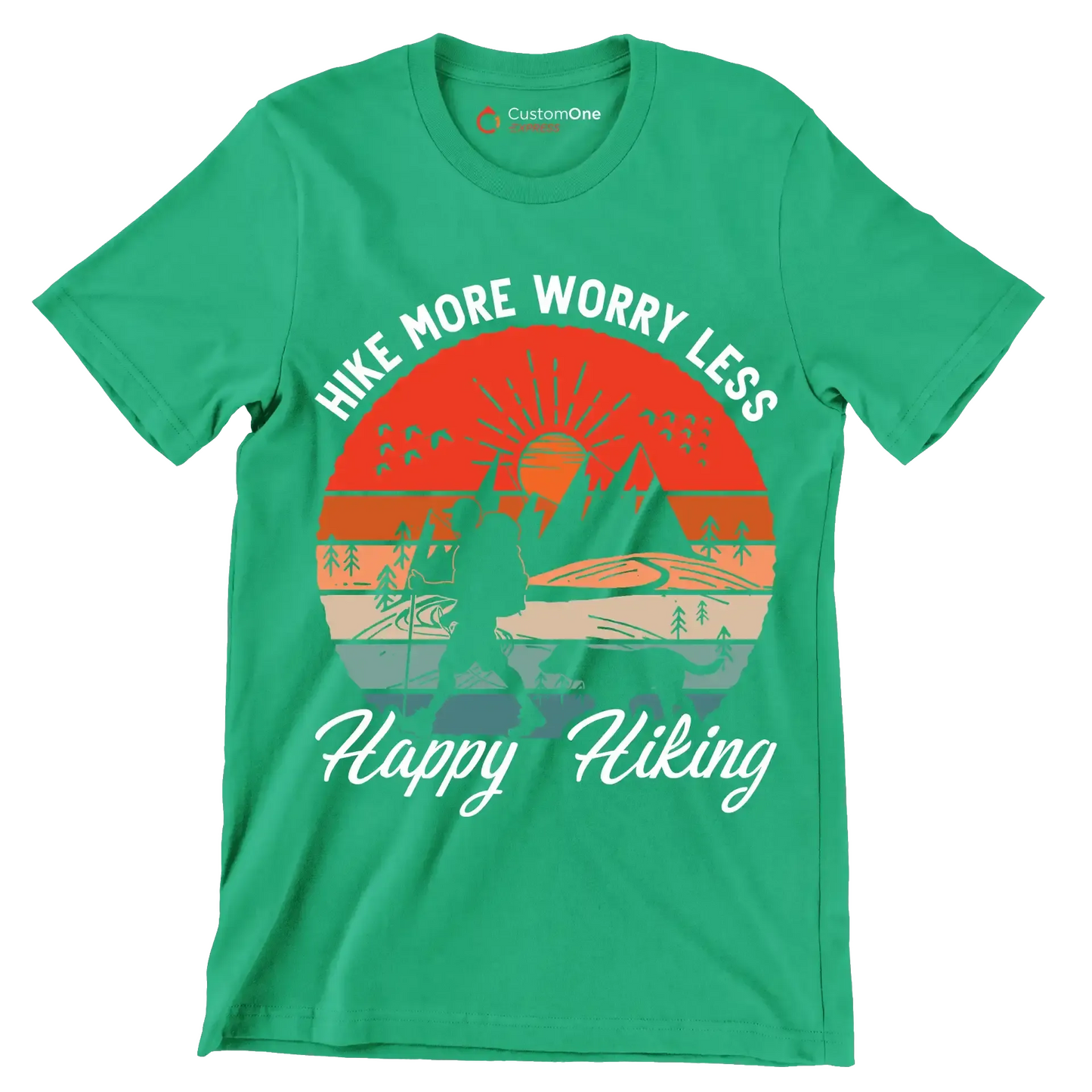 hike more worry less happy hiking - Hiking Themed T-Shirt-Green-S-Custom One Express