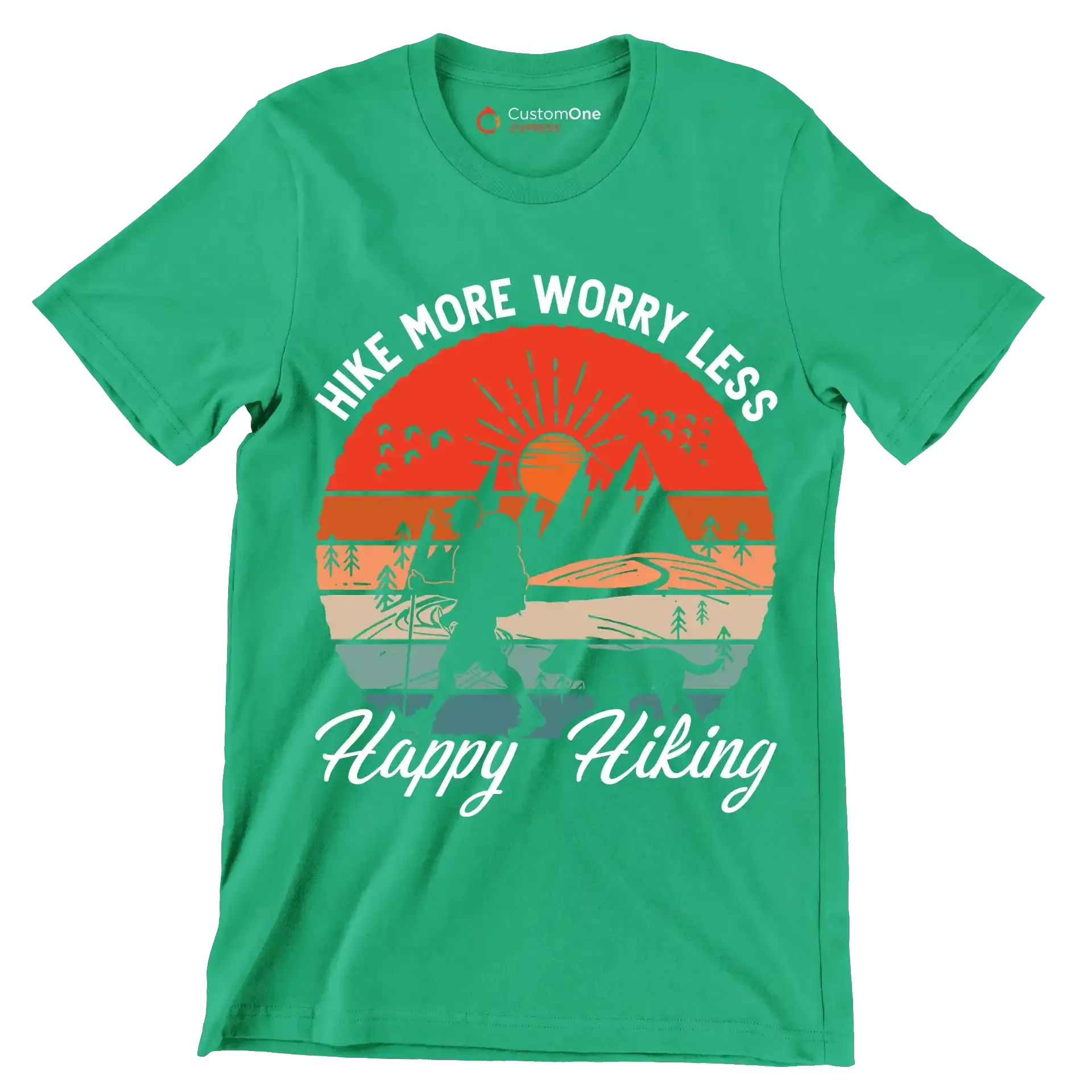 hike more worry less happy hiking - Hiking Themed T-Shirt-Green-S-Custom One Express