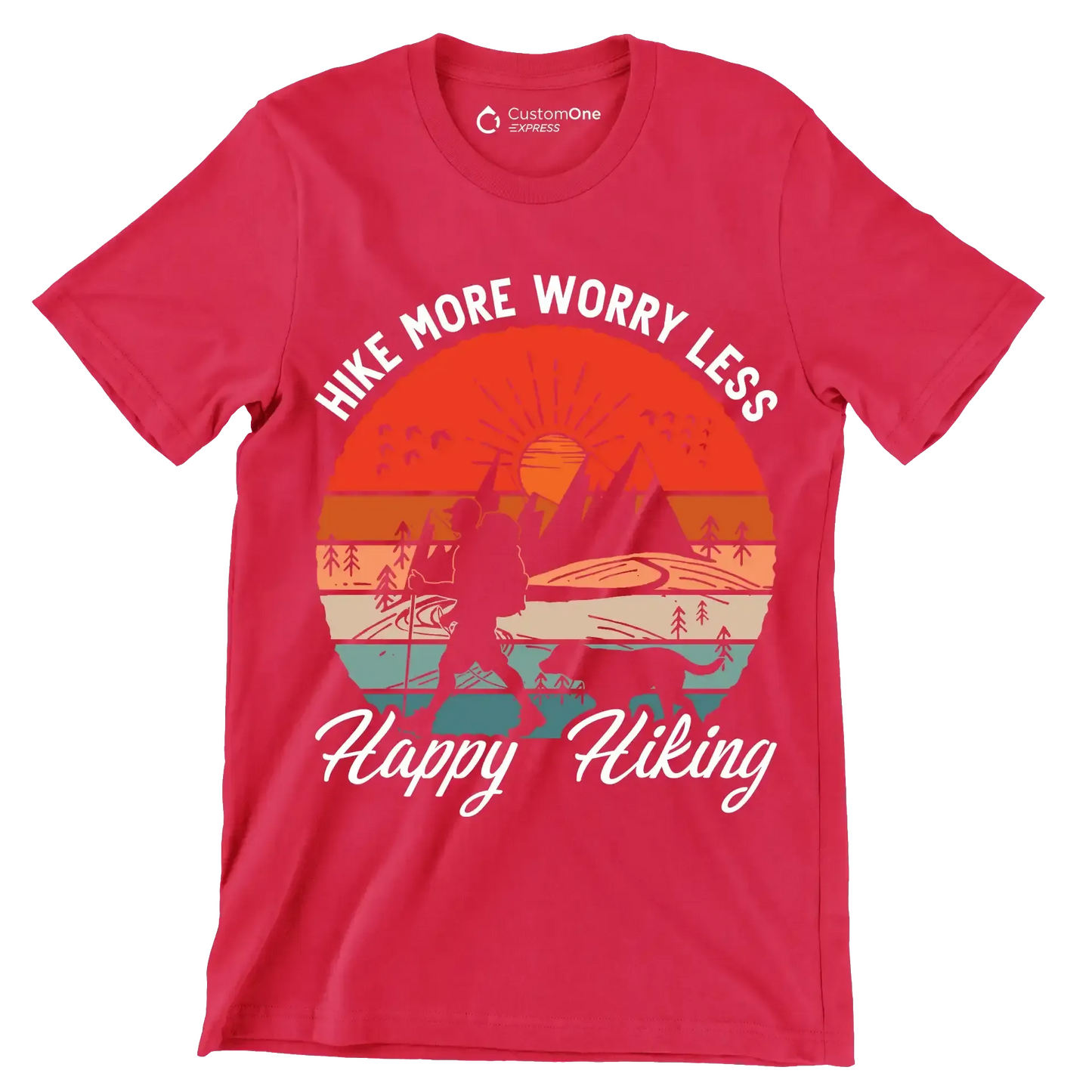 hike more worry less happy hiking - Hiking Themed T-Shirt-Red-S-Custom One Express