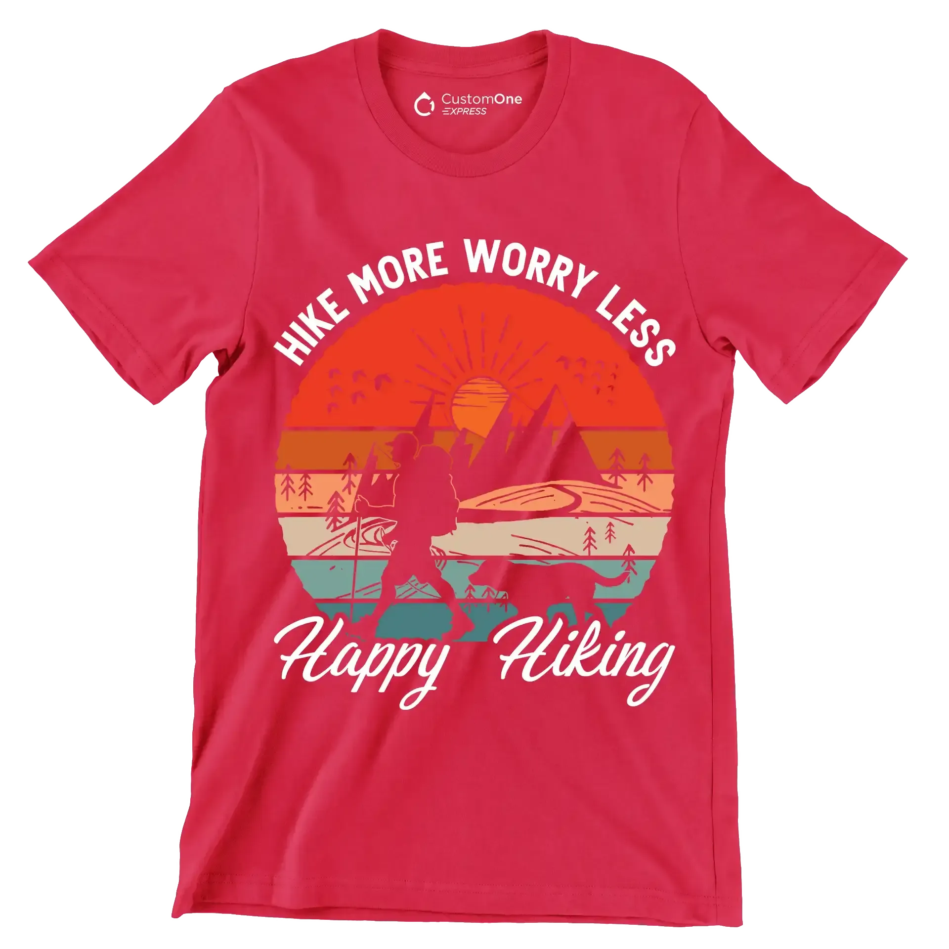 hike more worry less happy hiking - Hiking Themed T-Shirt-Red-S-Custom One Express
