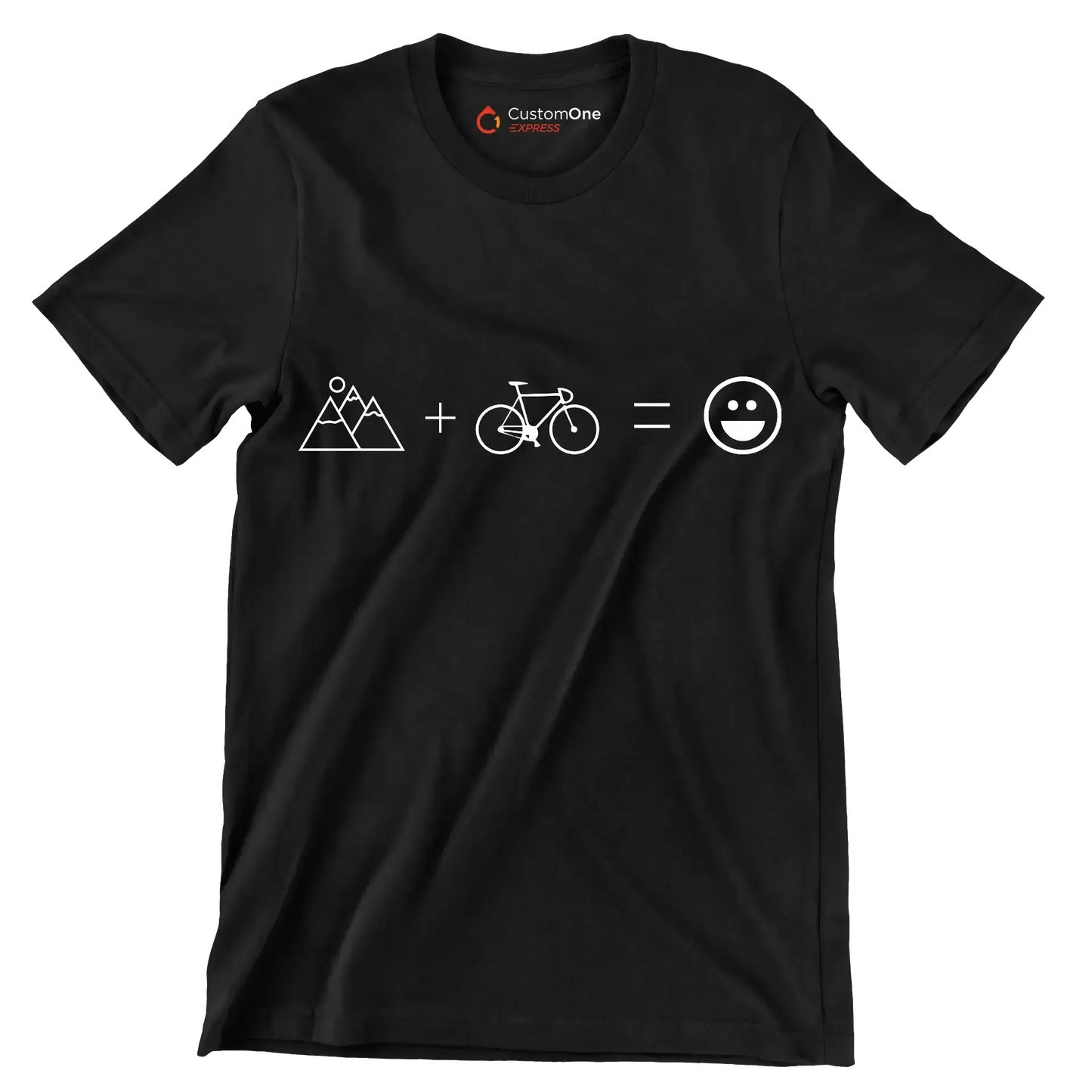 mountain + bike = happiness - Bicycle Themed T-Shirt-Black-S-Custom One Express