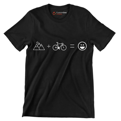 mountain + bike = happiness - Bicycle Themed T-Shirt-Black-S-Custom One Express