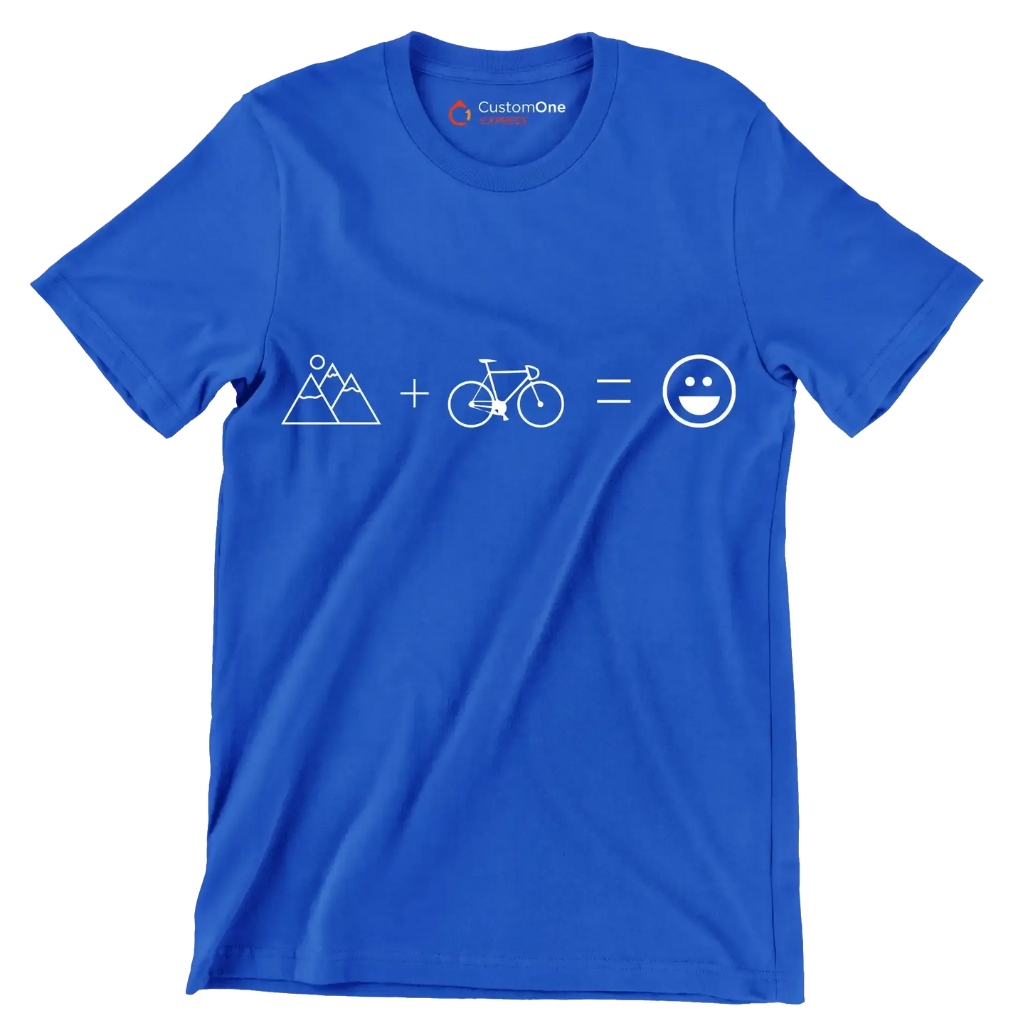 mountain + bike = happiness - Bicycle Themed T-Shirt-Blue-S-Custom One Express