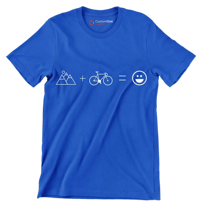 mountain + bike = happiness - Bicycle Themed T-Shirt-Blue-S-Custom One Express