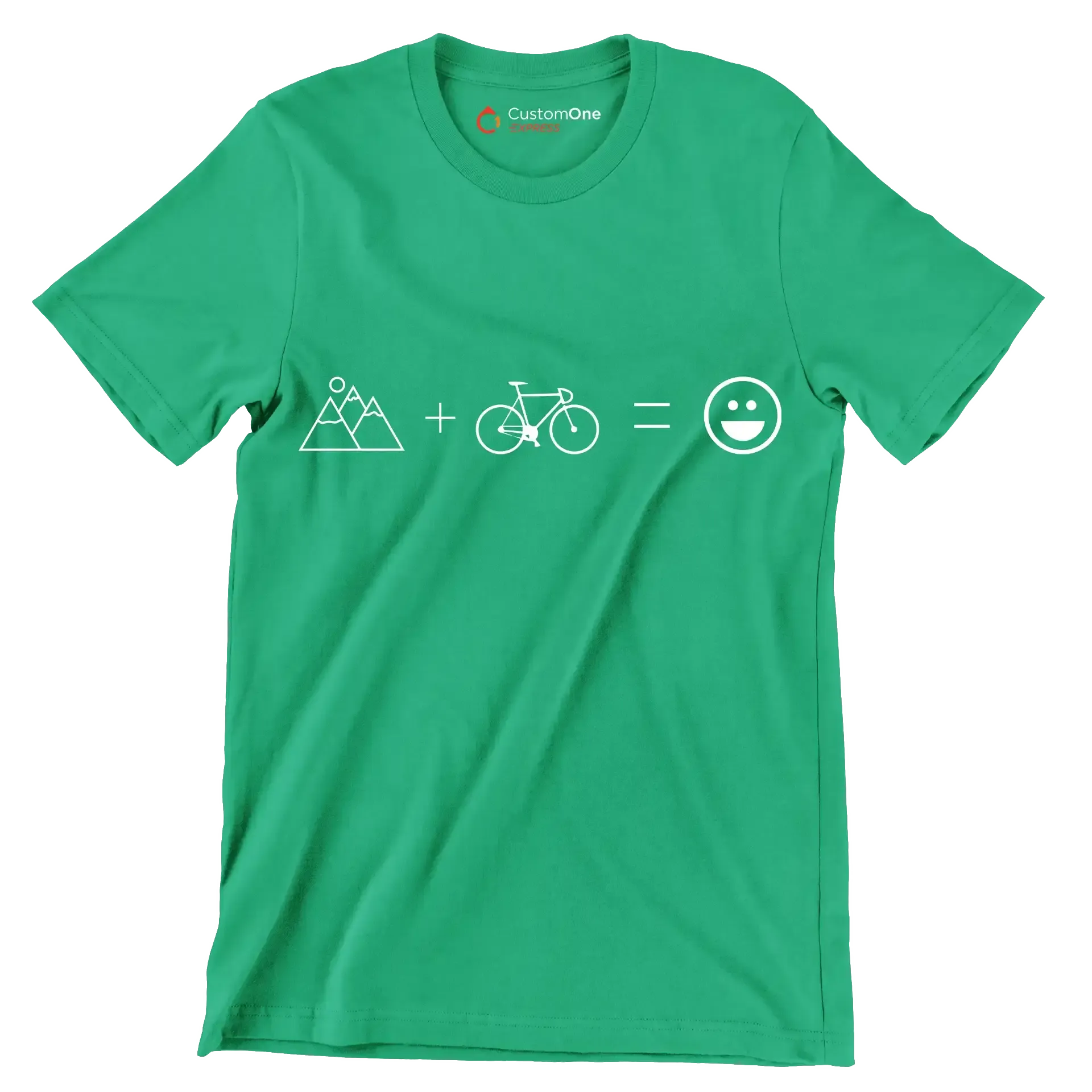 mountain + bike = happiness - Bicycle Themed T-Shirt-Green-S-Custom One Express