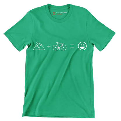 mountain + bike = happiness - Bicycle Themed T-Shirt-Green-S-Custom One Express
