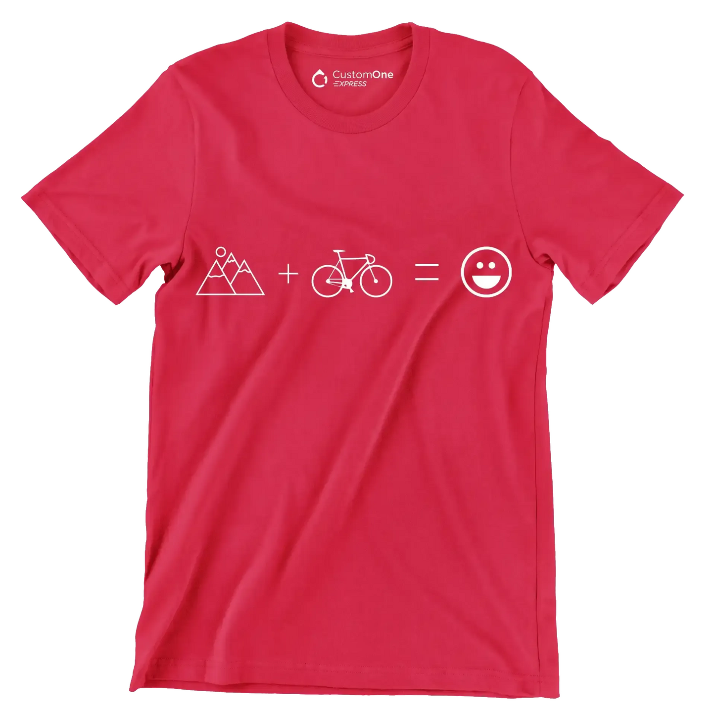mountain + bike = happiness - Bicycle Themed T-Shirt-Red-S-Custom One Express