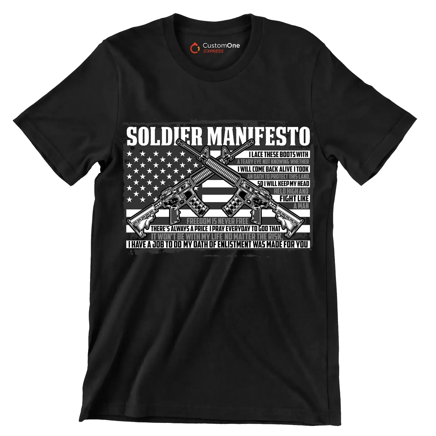 soldier manifesto - Veterans Themed T-Shirt-Black-Custom One Express