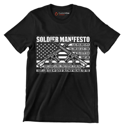 soldier manifesto - Veterans Themed T-Shirt-Black-Custom One Express