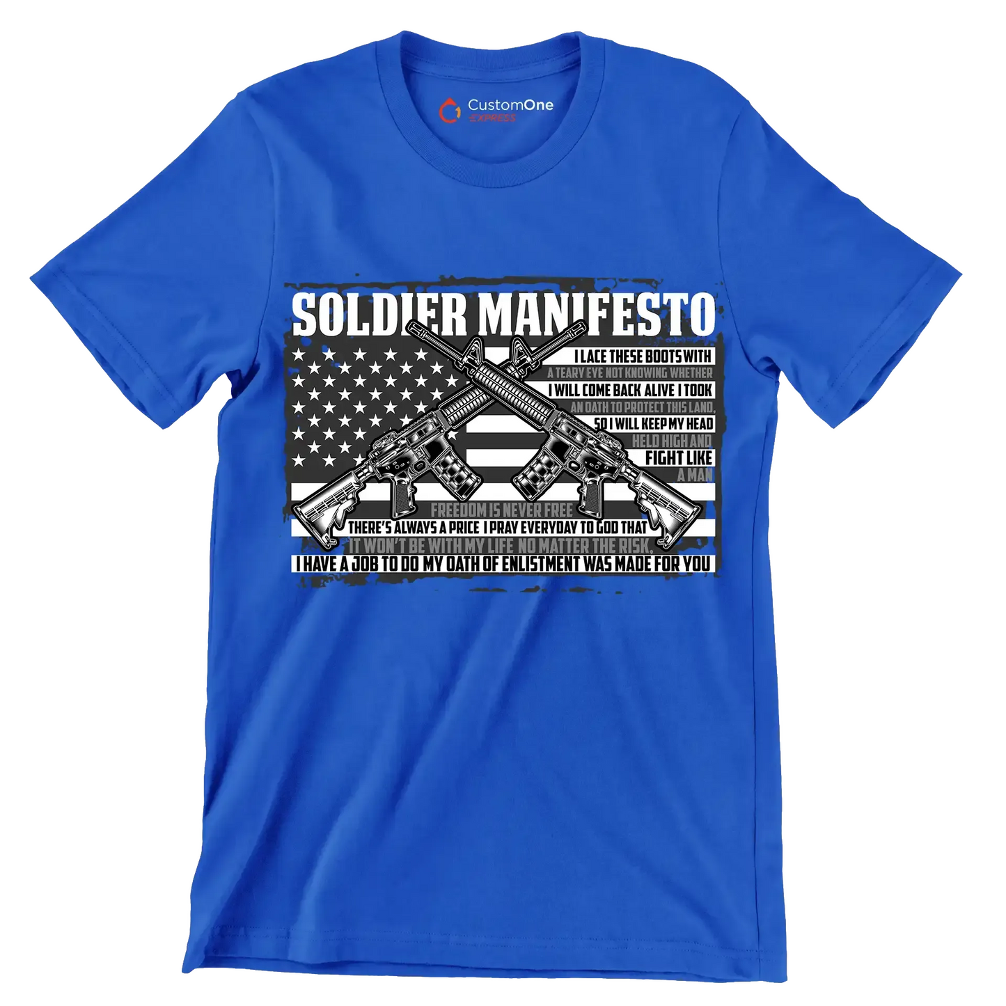 soldier manifesto - Veterans Themed T-Shirt-Blue-Custom One Express