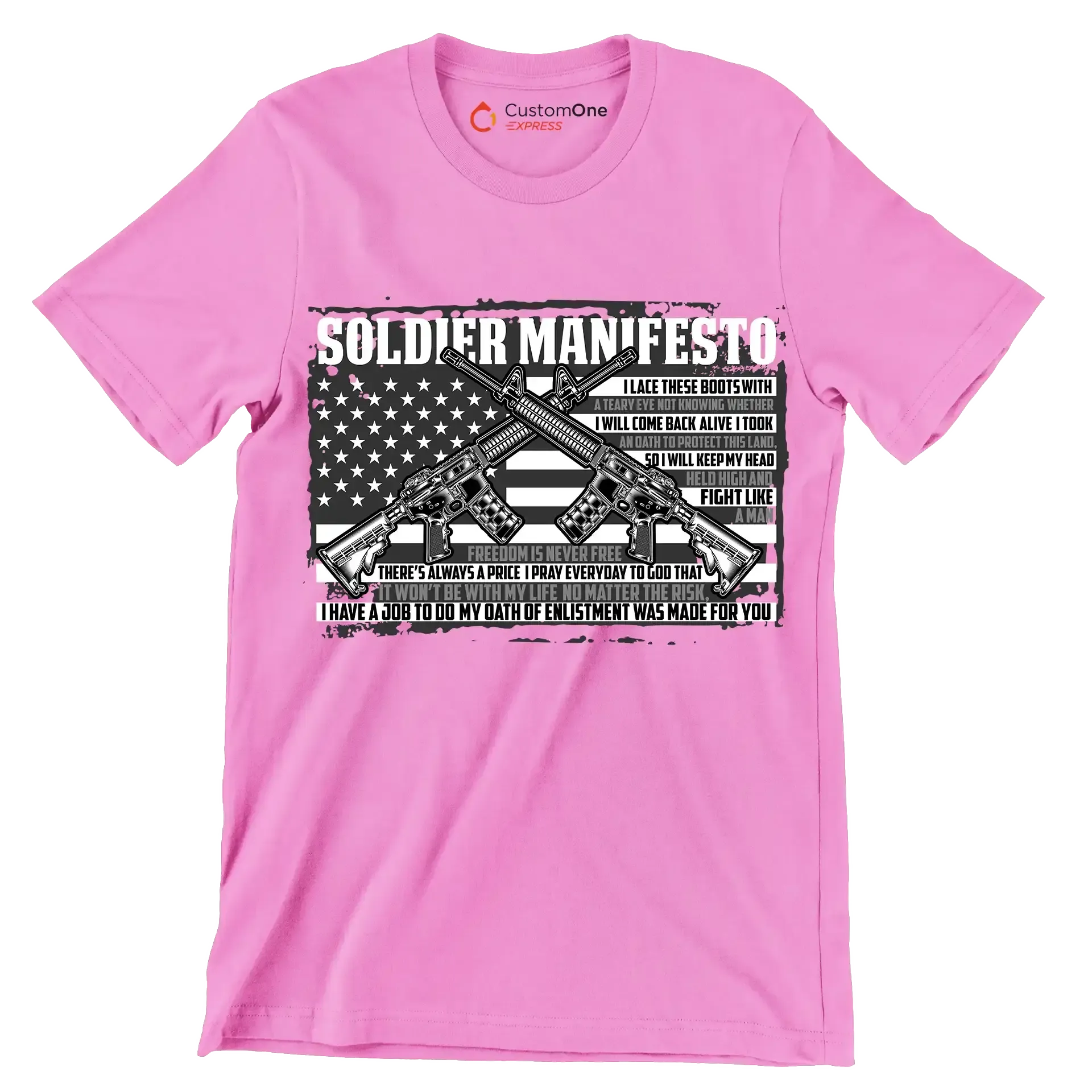 soldier manifesto - Veterans Themed T-Shirt-Pink-Custom One Express