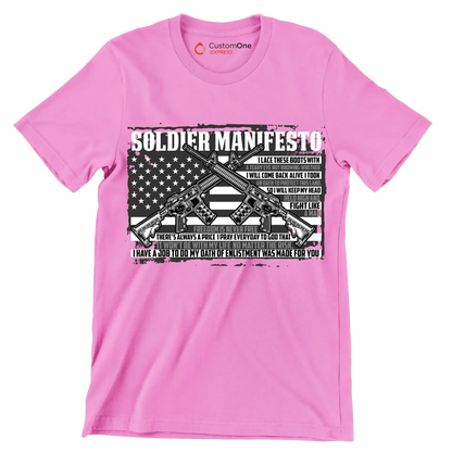 soldier manifesto - Veterans Themed T-Shirt-Pink-Custom One Express