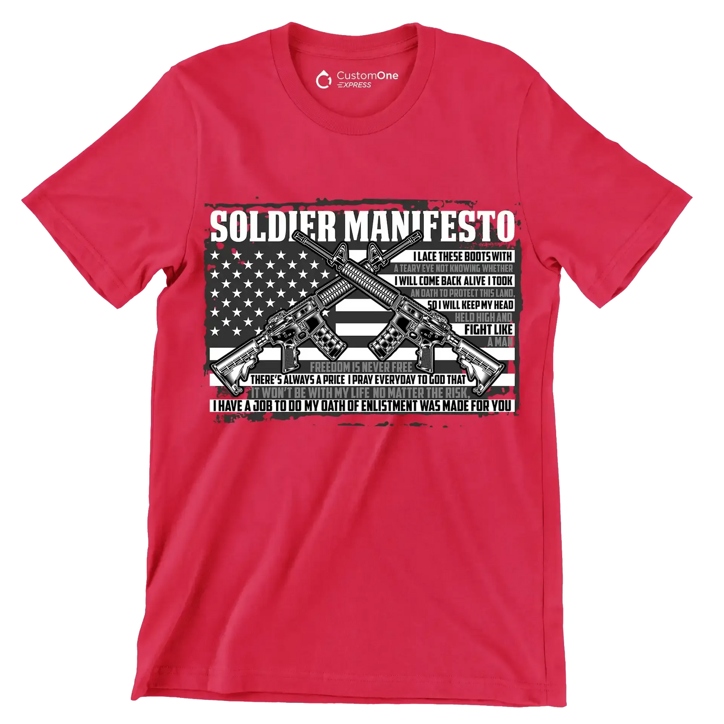 soldier manifesto - Veterans Themed T-Shirt-Red-Custom One Express