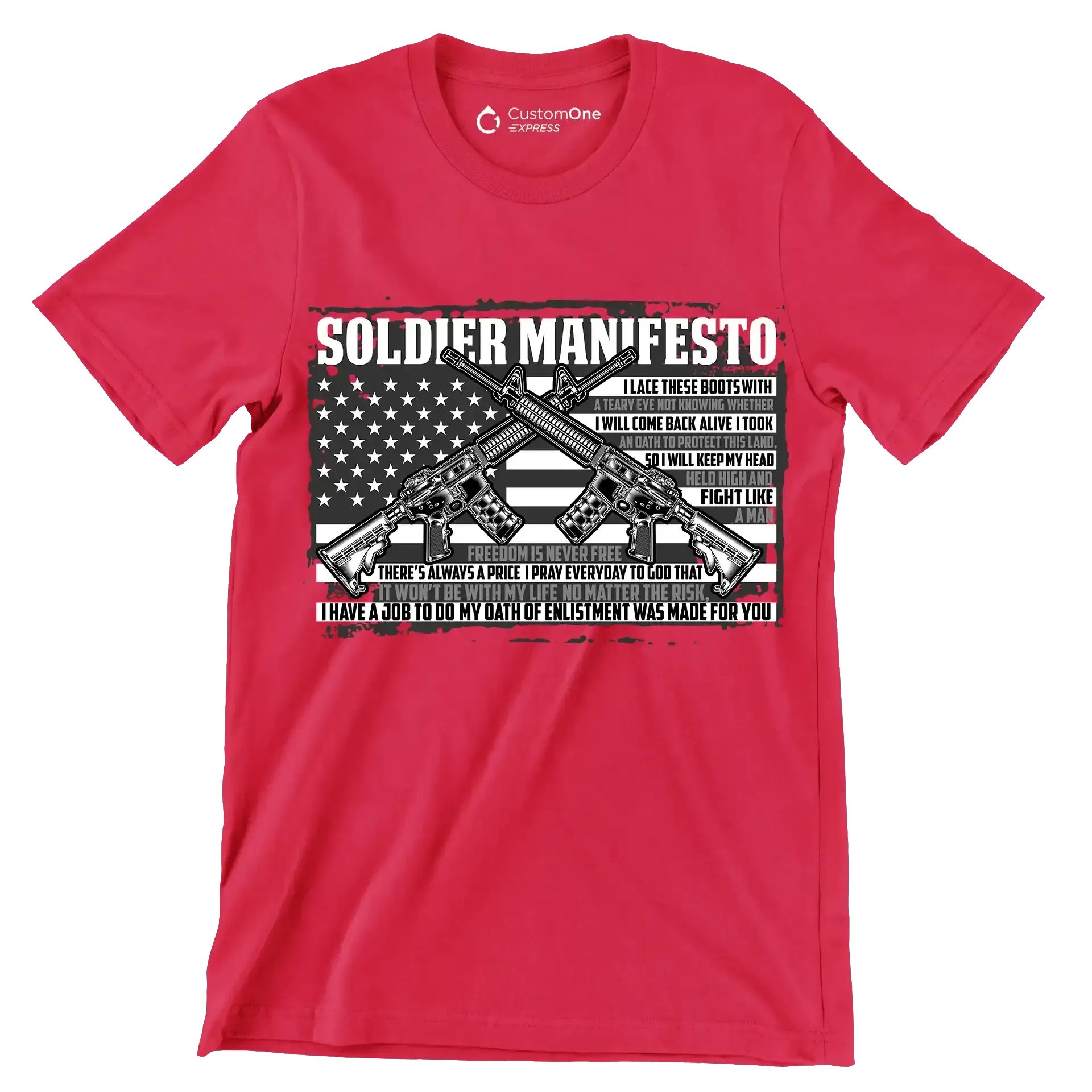 soldier manifesto - Veterans Themed T-Shirt-Red-Custom One Express