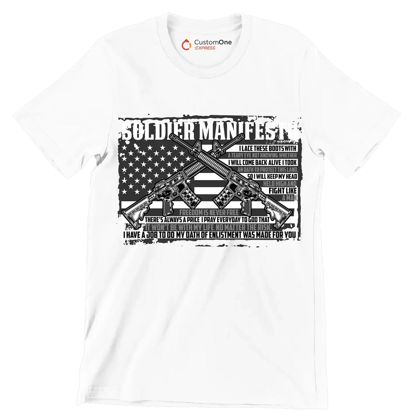 soldier manifesto - Veterans Themed T-Shirt-White-Custom One Express