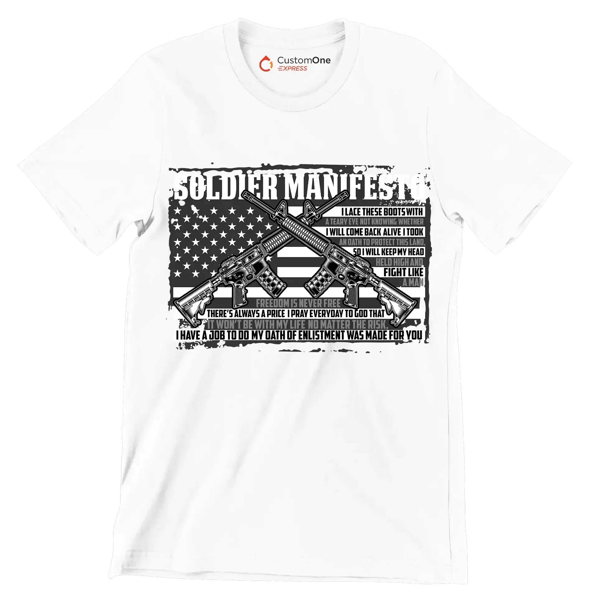 soldier manifesto - Veterans Themed T-Shirt-White-Custom One Express