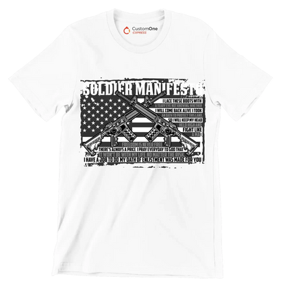 soldier manifesto - Veterans Themed T-Shirt-White-Custom One Express