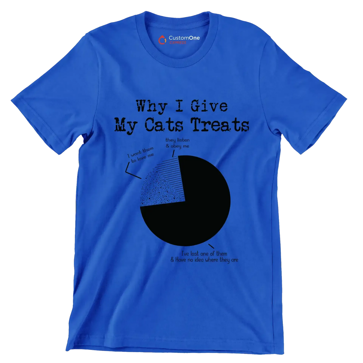 why I give my cats treats I want them to love me they listen & obey me I've lost one of them & have no idea where they are - Cat Themed T-Shirt-Blue-S-Custom One Express