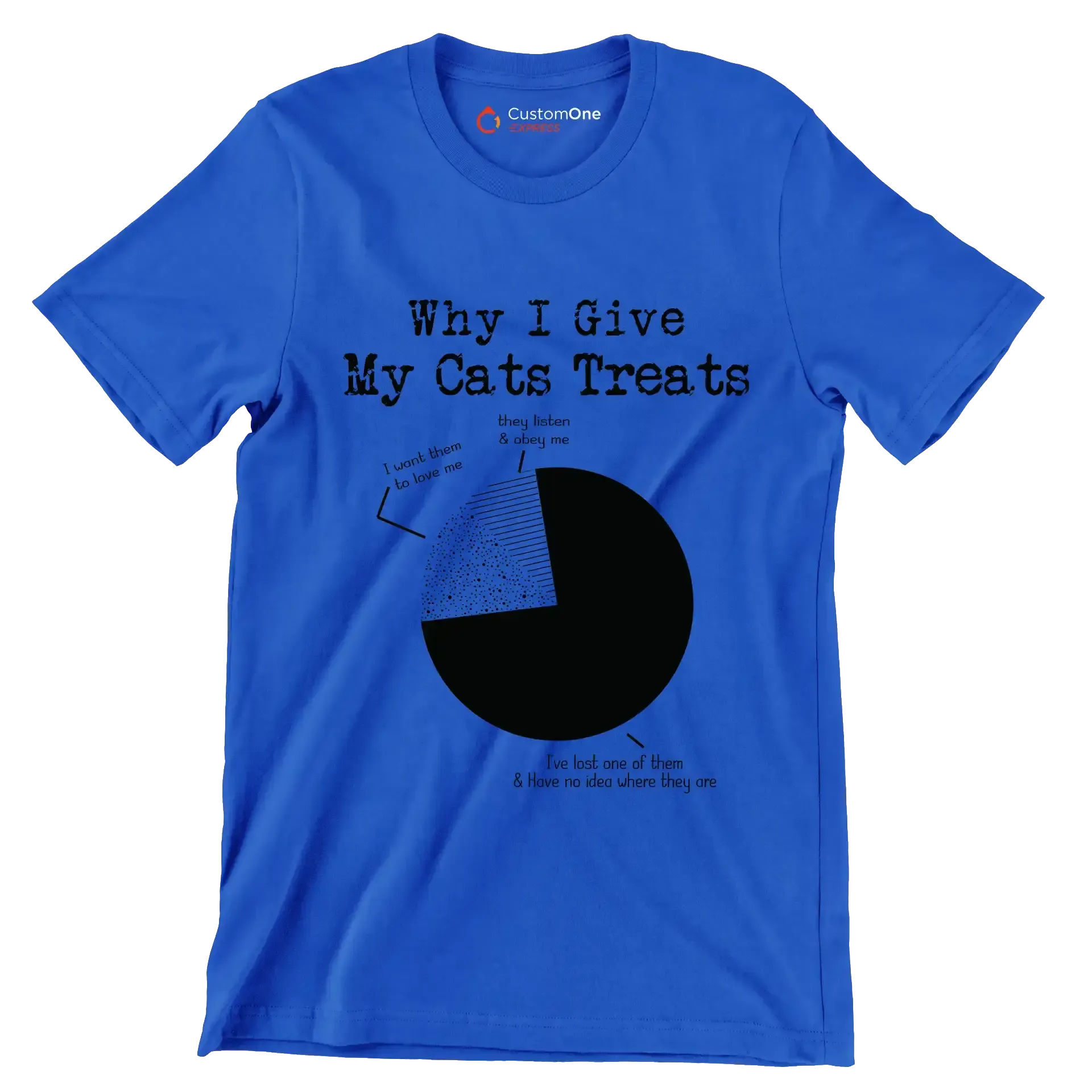 why I give my cats treats I want them to love me they listen & obey me I've lost one of them & have no idea where they are - Cat Themed T-Shirt-Blue-S-Custom One Express