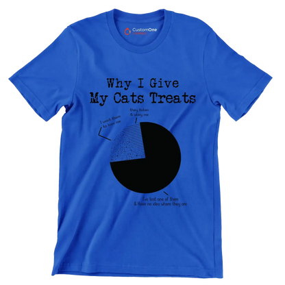 why I give my cats treats I want them to love me they listen & obey me I've lost one of them & have no idea where they are - Cat Themed T-Shirt-Blue-S-Custom One Express