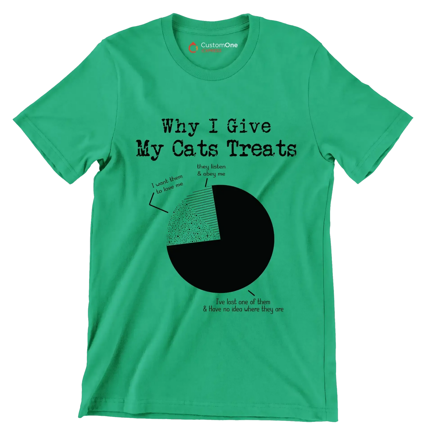 why I give my cats treats I want them to love me they listen & obey me I've lost one of them & have no idea where they are - Cat Themed T-Shirt-Green-S-Custom One Express