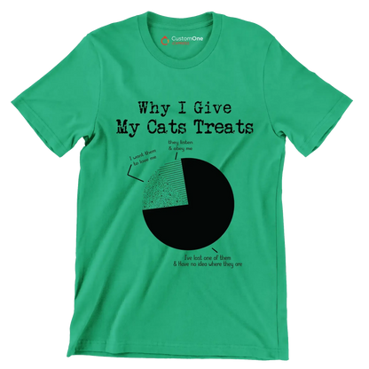 why I give my cats treats I want them to love me they listen & obey me I've lost one of them & have no idea where they are - Cat Themed T-Shirt-Green-S-Custom One Express