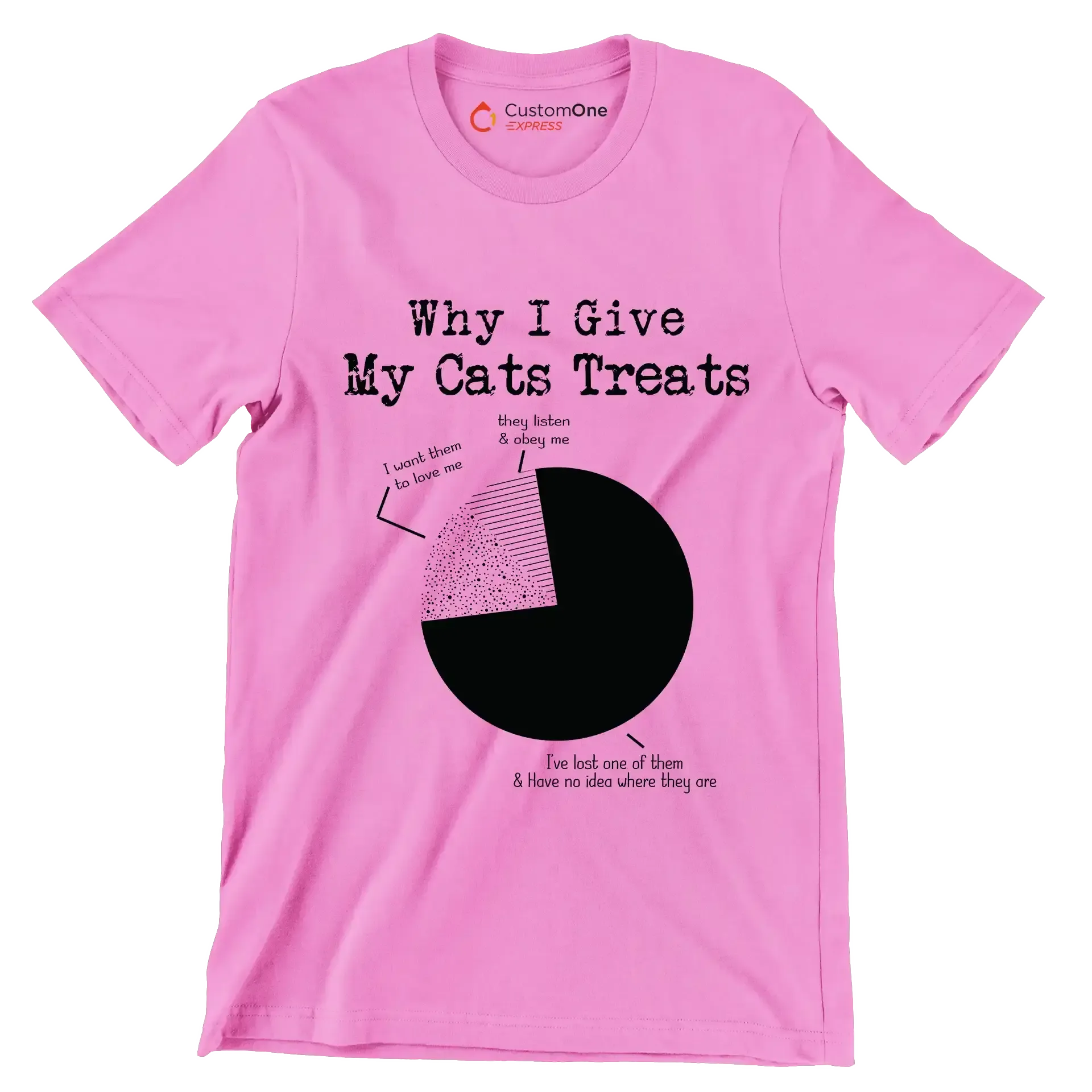 why I give my cats treats I want them to love me they listen & obey me I've lost one of them & have no idea where they are - Cat Themed T-Shirt-Pink-S-Custom One Express