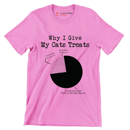 why I give my cats treats I want them to love me they listen & obey me I've lost one of them & have no idea where they are - Cat Themed T-Shirt-Pink-S-Custom One Express