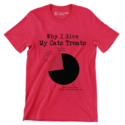 why I give my cats treats I want them to love me they listen & obey me I've lost one of them & have no idea where they are - Cat Themed T-Shirt-Red-S-Custom One Express