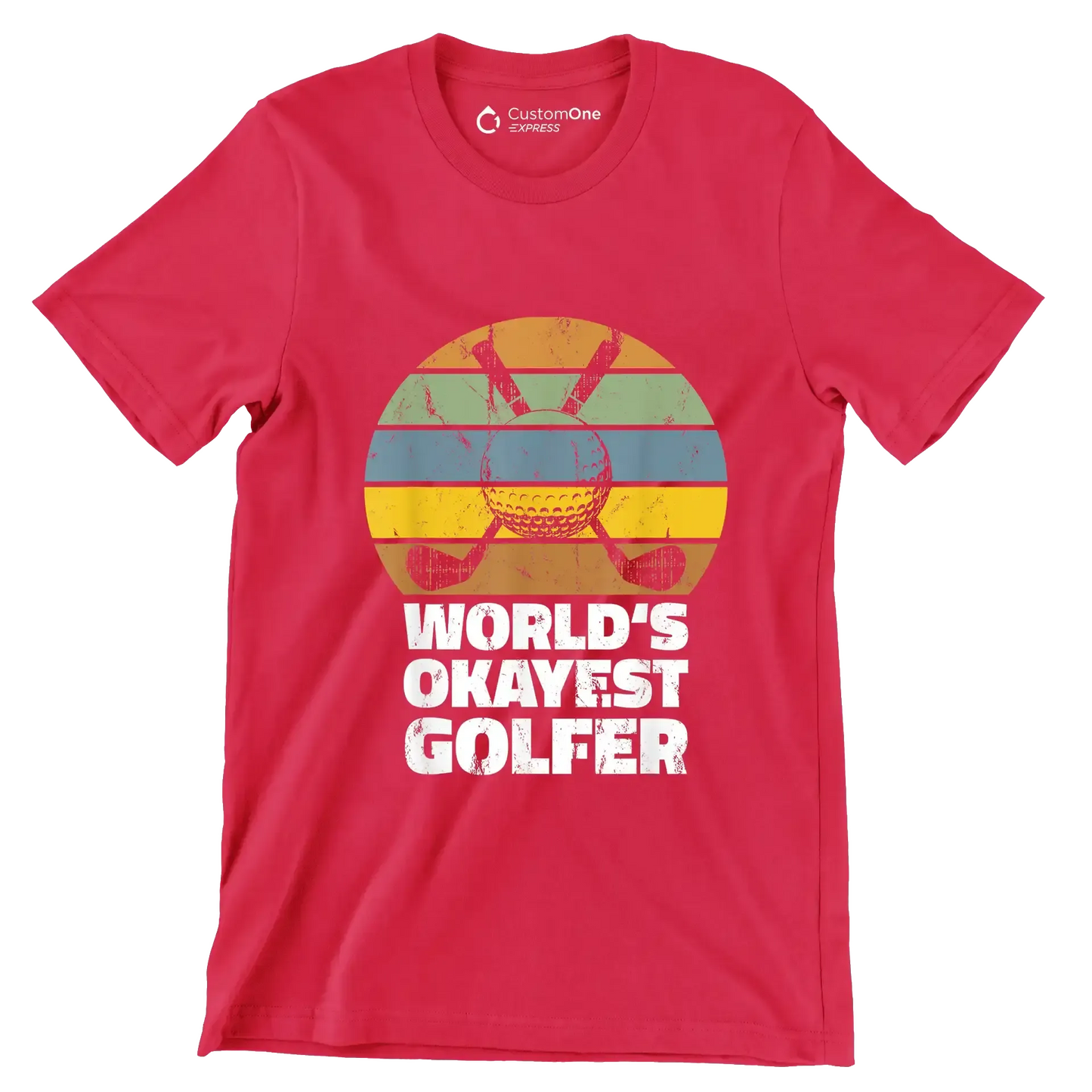 world's okayest golfer - Golf Themed T-Shirt-Red-S-Custom One Express
