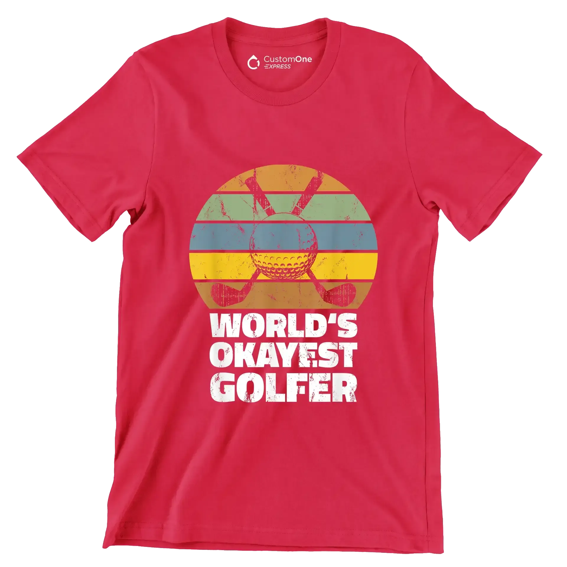 world's okayest golfer - Golf Themed T-Shirt-Red-S-Custom One Express