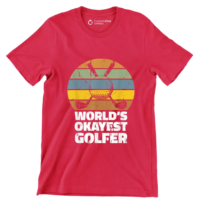 world's okayest golfer - Golf Themed T-Shirt-Red-S-Custom One Express